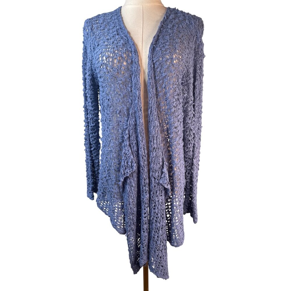 2/$30 Soft Surroundings L/XL Periwinkle Blue Open Weave Cardigan - Picture 2 of 16